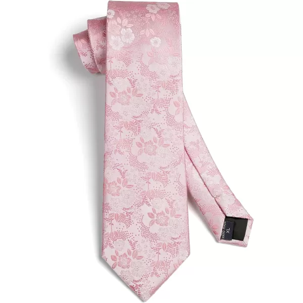 HISDERN Extra Long Ties for Men Classic Floral Tie and Pocket Square Elegant Silk Necktie Handkerchief Set Wedding Party