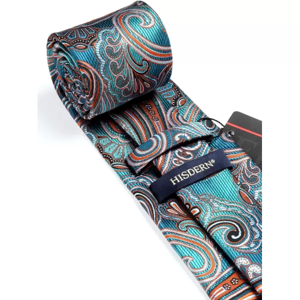 HISDERN Extra Long Ties for Men Classic Floral Tie and Pocket Square Elegant Silk Necktie Handkerchief Set Wedding Party