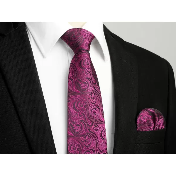 HISDERN Extra Long Ties for Men Classic Floral Tie and Pocket Square Elegant Silk Necktie Handkerchief Set Wedding Party