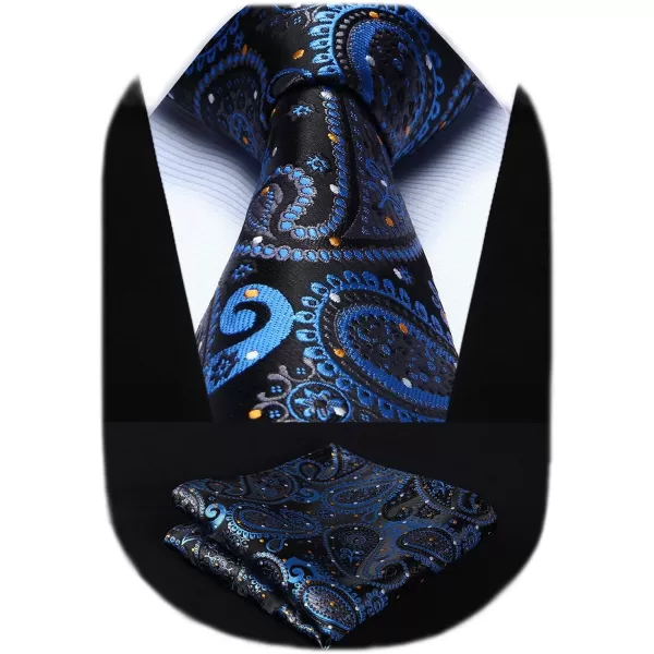 HISDERN Extra Long Ties for Men Classic Floral Tie and Pocket Square Elegant Silk Necktie Handkerchief Set Wedding Party