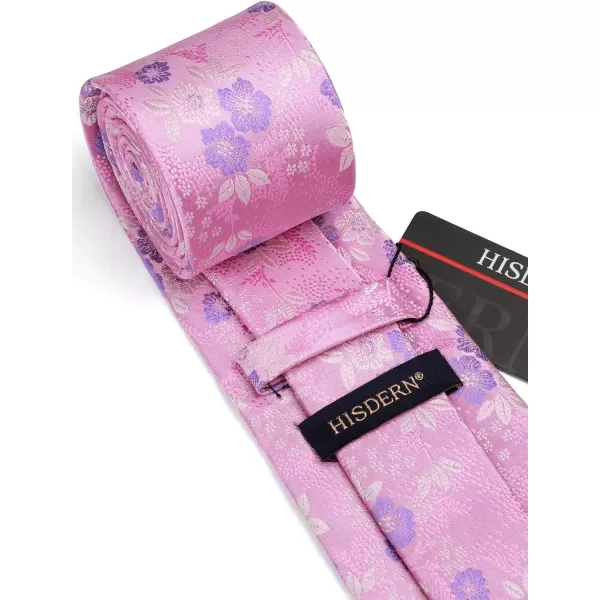HISDERN Extra Long Ties for Men Classic Floral Tie and Pocket Square Elegant Silk Necktie Handkerchief Set Wedding Party