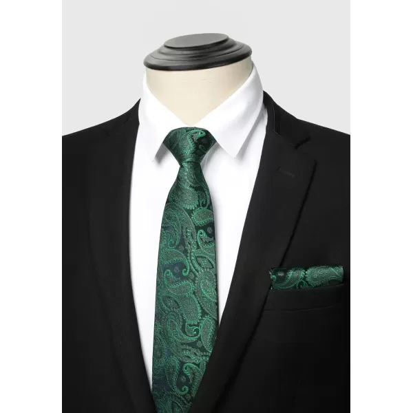 HISDERN Extra Long Ties for Men Classic Floral Tie and Pocket Square Elegant Silk Necktie Handkerchief Set Wedding Party