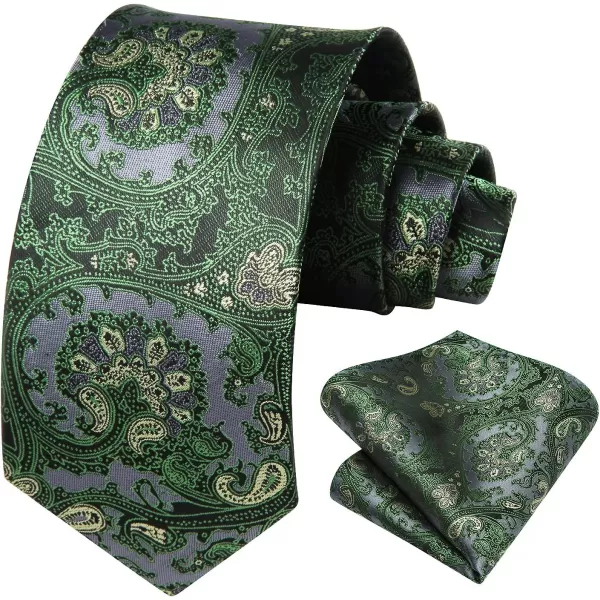 HISDERN Extra Long Ties for Men Classic Floral Tie and Pocket Square Elegant Silk Necktie Handkerchief Set Wedding Party