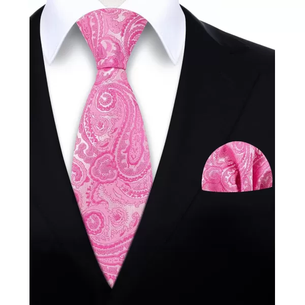 HISDERN Extra Long Ties for Men Classic Floral Tie and Pocket Square Elegant Silk Necktie Handkerchief Set Wedding Party