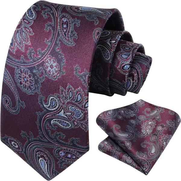 HISDERN Extra Long Ties for Men Classic Floral Tie and Pocket Square Elegant Silk Necktie Handkerchief Set Wedding Party