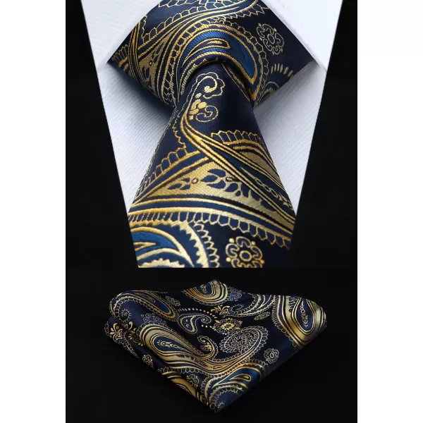 HISDERN Extra Long Ties for Men Classic Floral Tie and Pocket Square Elegant Silk Necktie Handkerchief Set Wedding Party