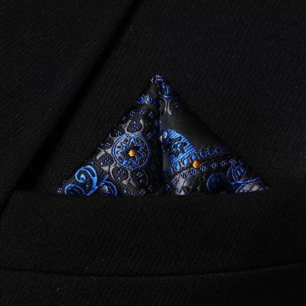 HISDERN Extra Long Ties for Men Classic Floral Tie and Pocket Square Elegant Silk Necktie Handkerchief Set Wedding Party