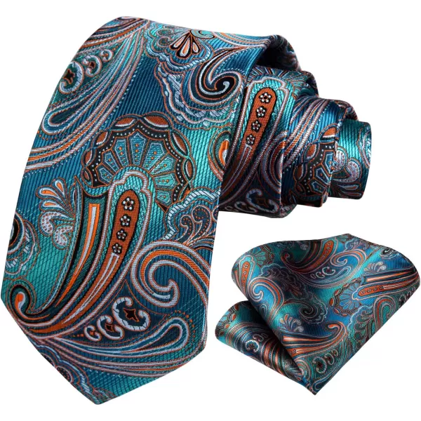 HISDERN Extra Long Ties for Men Classic Floral Tie and Pocket Square Elegant Silk Necktie Handkerchief Set Wedding Party