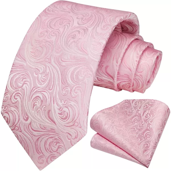 HISDERN Extra Long Ties for Men Classic Floral Tie and Pocket Square Elegant Silk Necktie Handkerchief Set Wedding Party