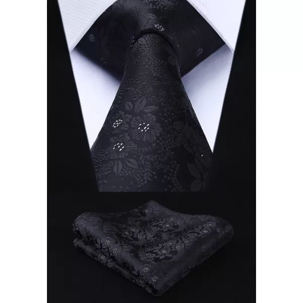 HISDERN Men Floral Ties Woven Classic 3.4" Necktie Set Formal tie Pocket Square for Wedding with Handkerchief Gift Box