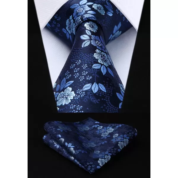 HISDERN Men Floral Ties Woven Classic 3.4" Necktie Set Formal tie Pocket Square for Wedding with Handkerchief Gift Box