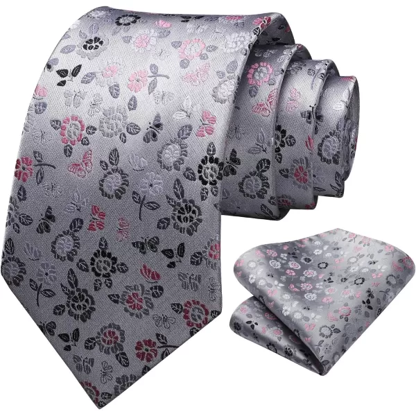 HISDERN Men Floral Ties Woven Classic 3.4" Necktie Set Formal tie Pocket Square for Wedding with Handkerchief Gift Box