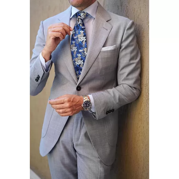 HISDERN Men Floral Ties Woven Classic 3.4" Necktie Set Formal tie Pocket Square for Wedding with Handkerchief Gift Box