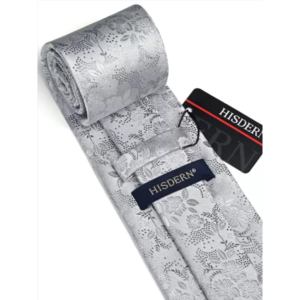 HISDERN Men Floral Ties Woven Classic 3.4" Necktie Set Formal tie Pocket Square for Wedding with Handkerchief Gift Box
