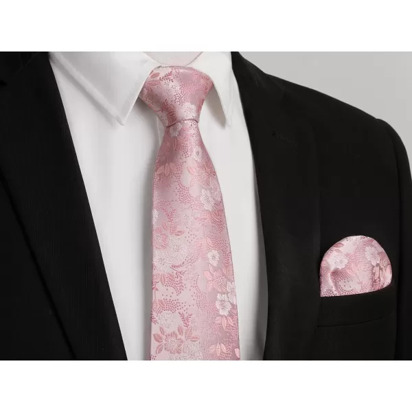 HISDERN Men Floral Ties Woven Classic 3.4" Necktie Set Formal tie Pocket Square for Wedding with Handkerchief Gift Box