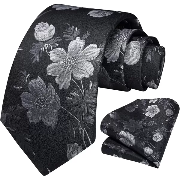 HISDERN Men Floral Ties Woven Classic 3.4" Necktie Set Formal tie Pocket Square for Wedding with Handkerchief Gift Box