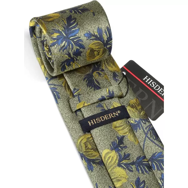 HISDERN Men Floral Ties Woven Classic 3.4" Necktie Set Formal tie Pocket Square for Wedding with Handkerchief Gift Box