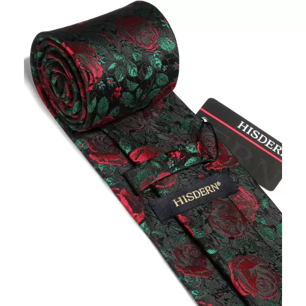 HISDERN Men Floral Ties Woven Classic 3.4" Necktie Set Formal tie Pocket Square for Wedding with Handkerchief Gift Box