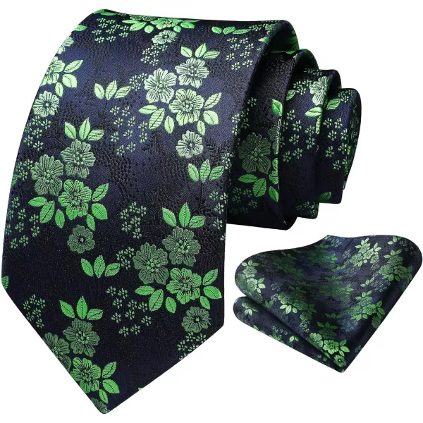 HISDERN Men Floral Ties Woven Classic 3.4" Necktie Set Formal tie Pocket Square for Wedding with Handkerchief Gift Box