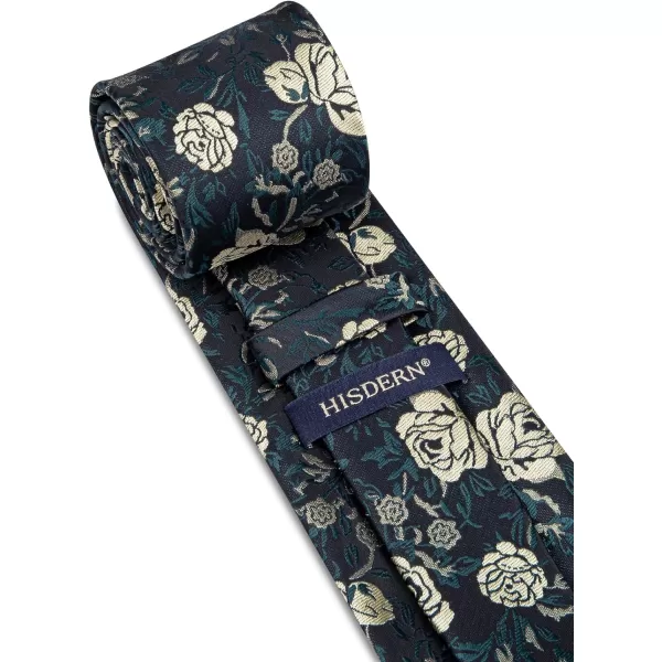 HISDERN Men Floral Ties Woven Classic 3.4" Necktie Set Formal tie Pocket Square for Wedding with Handkerchief Gift Box