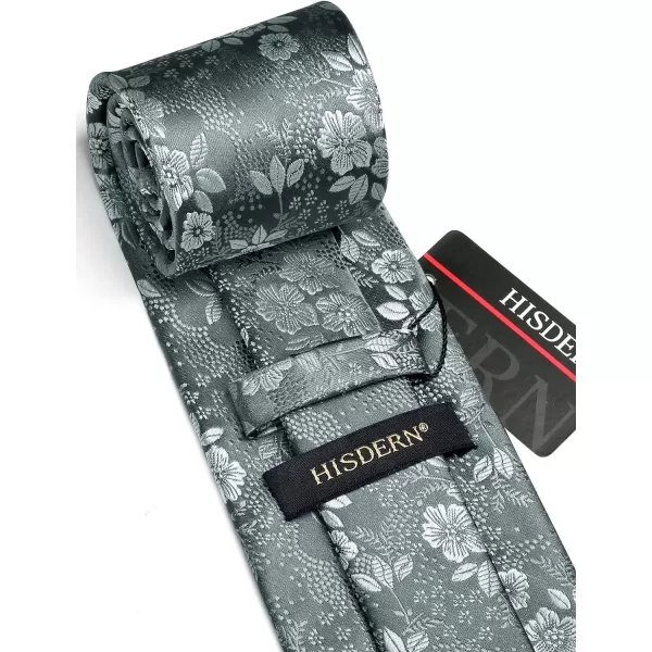 HISDERN Men Floral Ties Woven Classic 3.4" Necktie Set Formal tie Pocket Square for Wedding with Handkerchief Gift Box