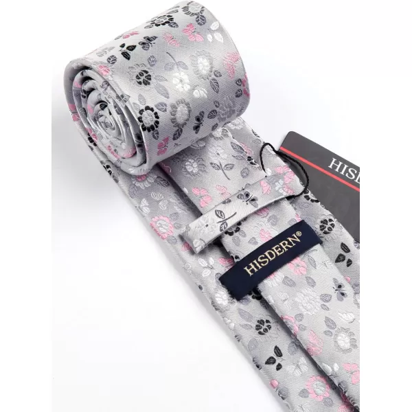 HISDERN Men Floral Ties Woven Classic 3.4" Necktie Set Formal tie Pocket Square for Wedding with Handkerchief Gift Box