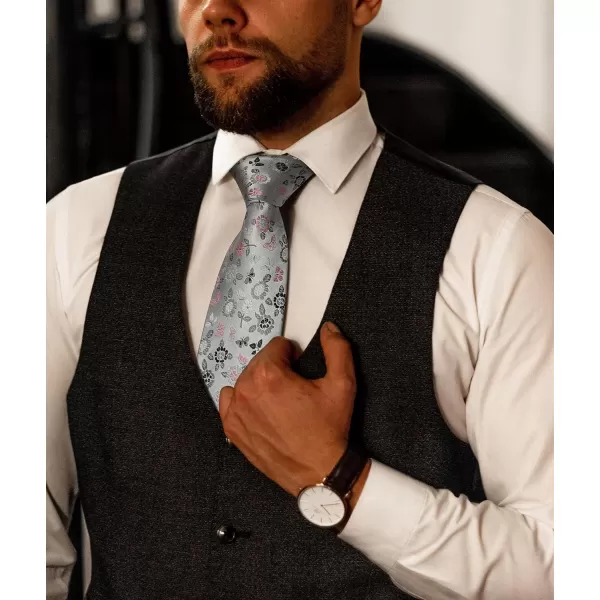 HISDERN Men Floral Ties Woven Classic 3.4" Necktie Set Formal tie Pocket Square for Wedding with Handkerchief Gift Box