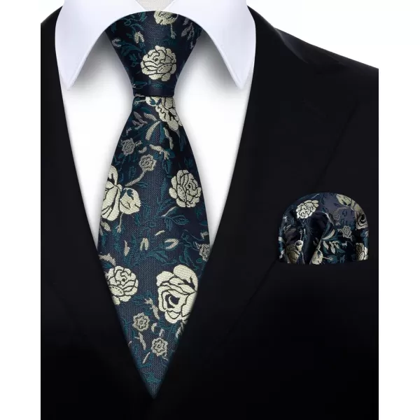 HISDERN Men Floral Ties Woven Classic 3.4" Necktie Set Formal tie Pocket Square for Wedding with Handkerchief Gift Box