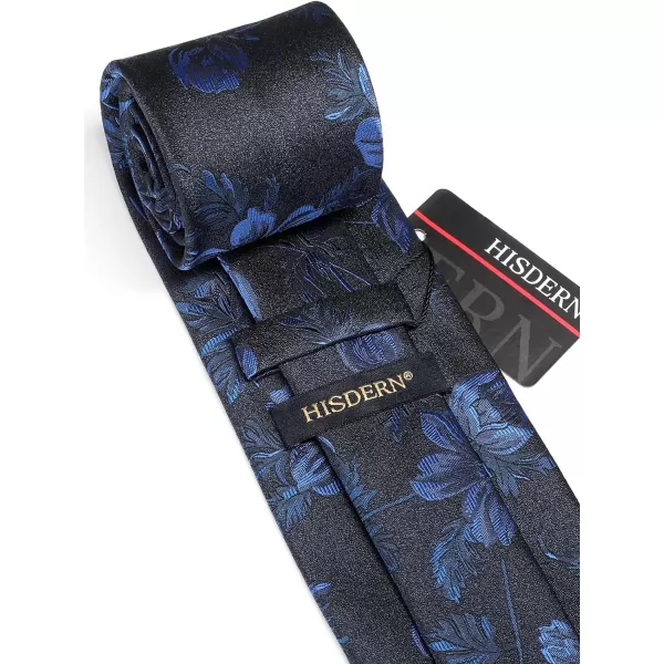 HISDERN Men Floral Ties Woven Classic 3.4" Necktie Set Formal tie Pocket Square for Wedding with Handkerchief Gift Box