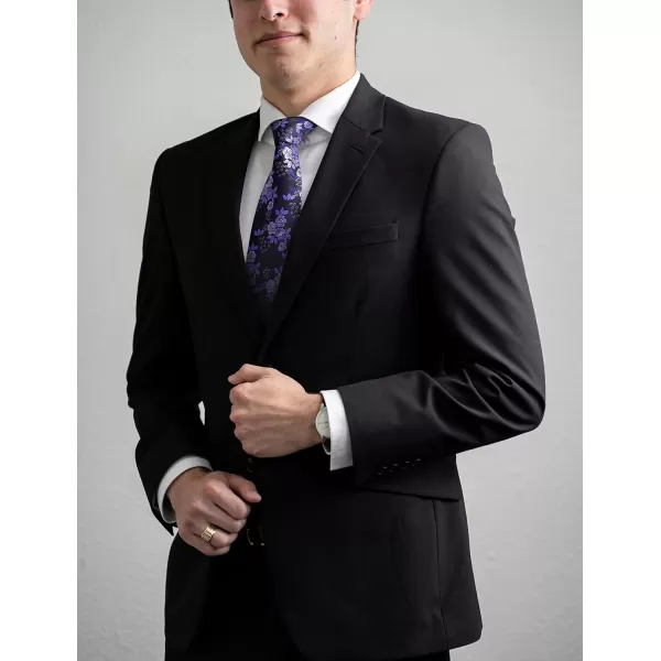 HISDERN Men Floral Ties Woven Classic 3.4" Necktie Set Formal tie Pocket Square for Wedding with Handkerchief Gift Box