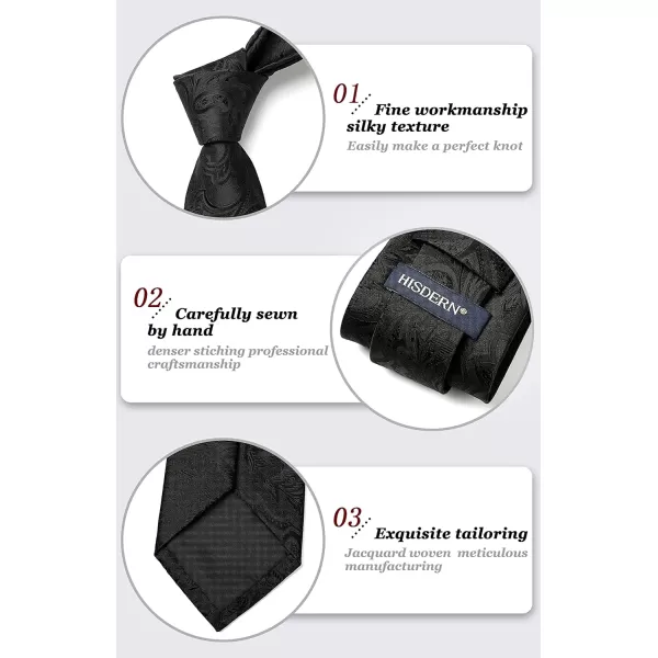 HISDERN Men Floral Ties Woven Classic 3.4" Necktie Set Formal tie Pocket Square for Wedding with Handkerchief Gift Box