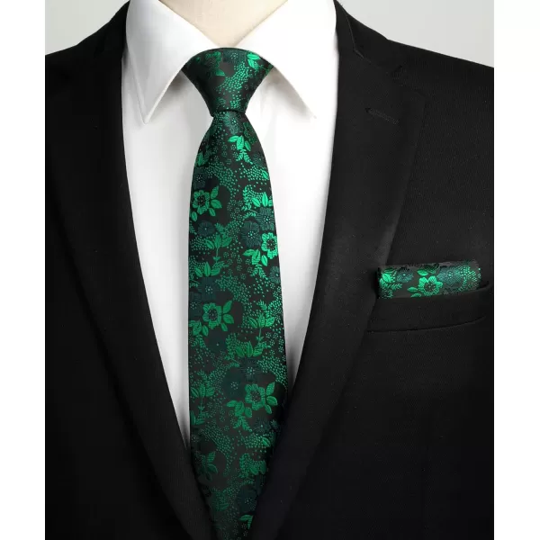HISDERN Men Floral Ties Woven Classic 3.4" Necktie Set Formal tie Pocket Square for Wedding with Handkerchief Gift Box