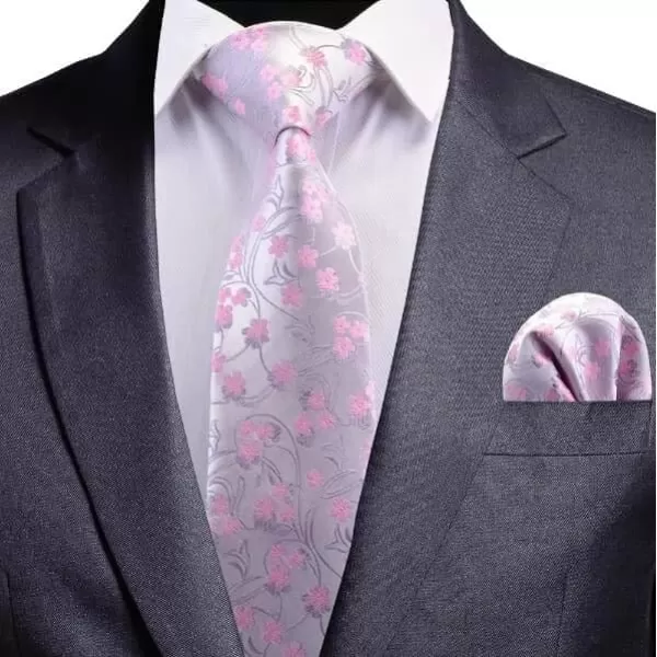 HISDERN Men Floral Ties Woven Classic 3.4" Necktie Set Formal tie Pocket Square for Wedding with Handkerchief Gift Box