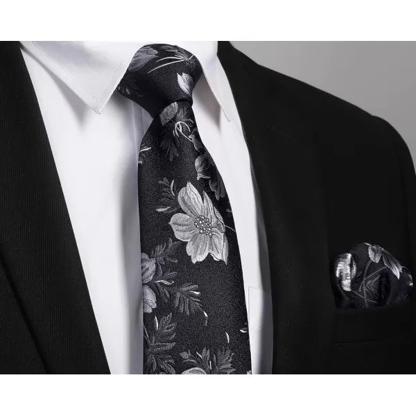 HISDERN Men Floral Ties Woven Classic 3.4" Necktie Set Formal tie Pocket Square for Wedding with Handkerchief Gift Box