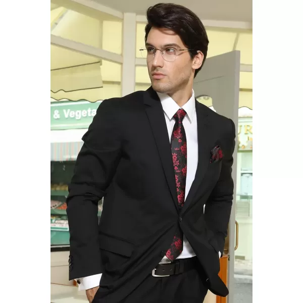 HISDERN Men Floral Ties Woven Classic 3.4" Necktie Set Formal tie Pocket Square for Wedding with Handkerchief Gift Box