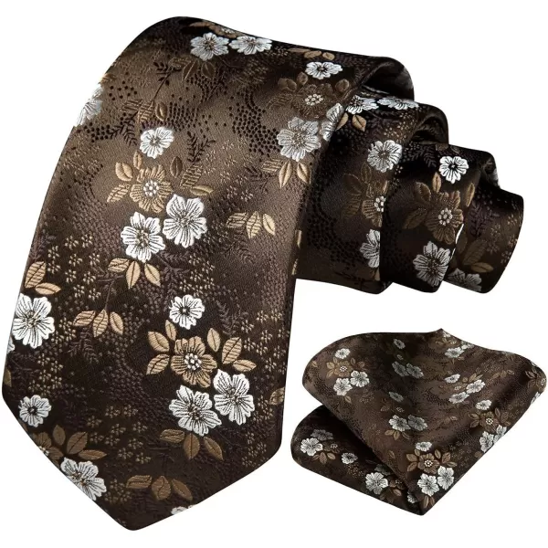 HISDERN Men Floral Ties Woven Classic 3.4" Necktie Set Formal tie Pocket Square for Wedding with Handkerchief Gift Box
