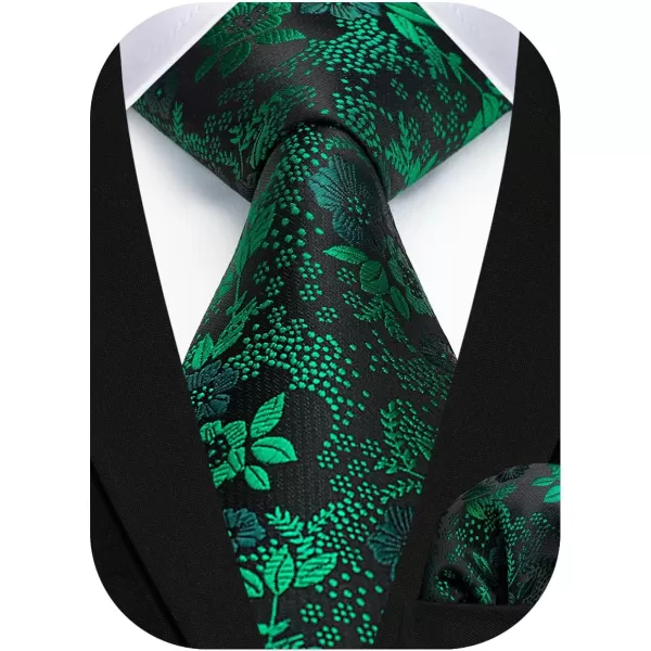 HISDERN Men Floral Ties Woven Classic 3.4" Necktie Set Formal tie Pocket Square for Wedding with Handkerchief Gift Box