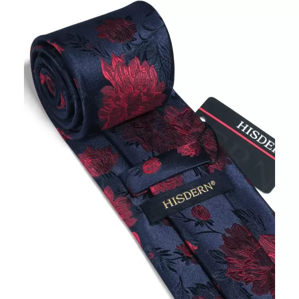 HISDERN Men Floral Ties Woven Classic 3.4" Necktie Set Formal tie Pocket Square for Wedding with Handkerchief Gift Box