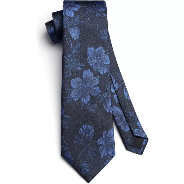 HISDERN Men Floral Ties Woven Classic 3.4" Necktie Set Formal tie Pocket Square for Wedding with Handkerchief Gift Box