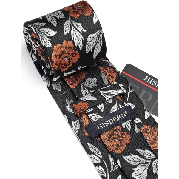HISDERN Men Floral Ties Woven Classic 3.4" Necktie Set Formal tie Pocket Square for Wedding with Handkerchief Gift Box