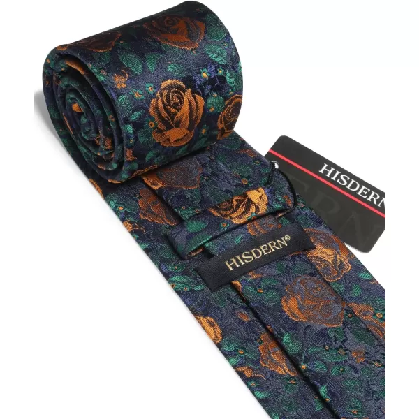HISDERN Men Floral Ties Woven Classic 3.4" Necktie Set Formal tie Pocket Square for Wedding with Handkerchief Gift Box