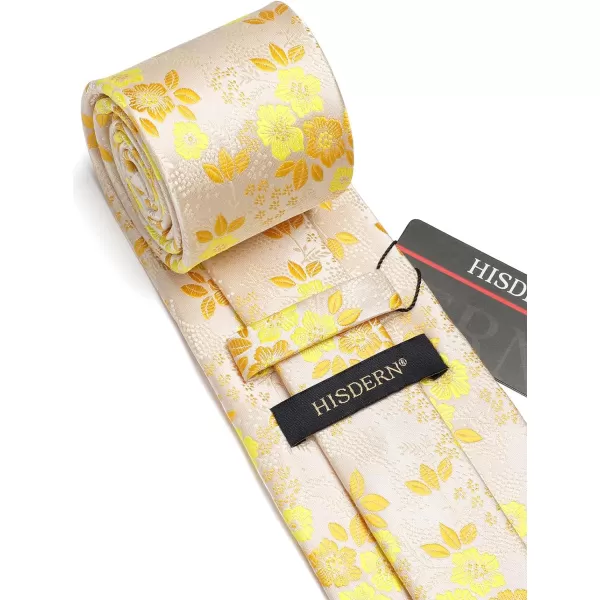 HISDERN Men Floral Ties Woven Classic 3.4" Necktie Set Formal tie Pocket Square for Wedding with Handkerchief Gift Box