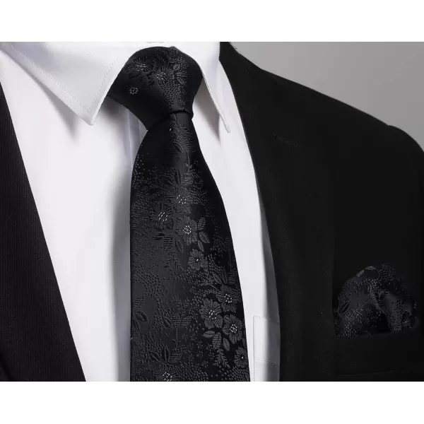 HISDERN Men Floral Ties Woven Classic 3.4" Necktie Set Formal tie Pocket Square for Wedding with Handkerchief Gift Box