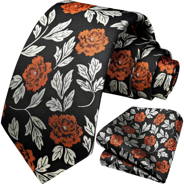 HISDERN Men Floral Ties Woven Classic 3.4" Necktie Set Formal tie Pocket Square for Wedding with Handkerchief Gift Box
