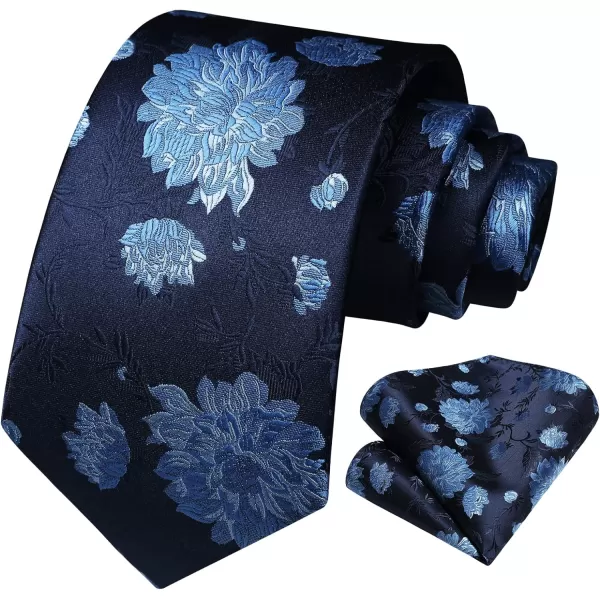 HISDERN Men Floral Ties Woven Classic 3.4" Necktie Set Formal tie Pocket Square for Wedding with Handkerchief Gift Box