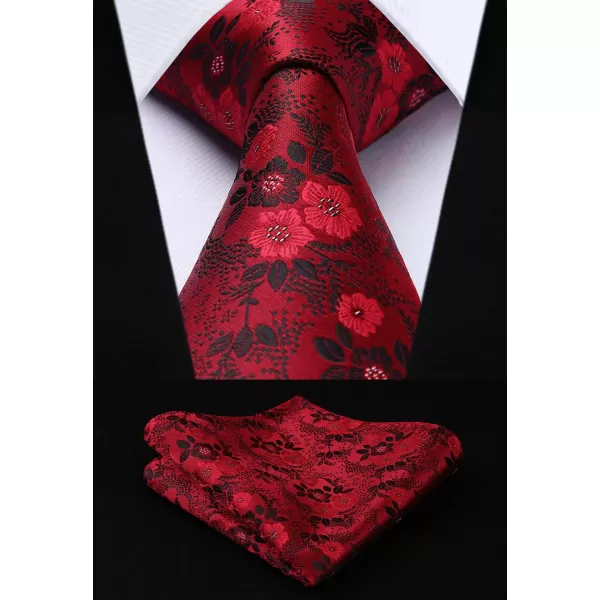 HISDERN Men Floral Ties Woven Classic 3.4" Necktie Set Formal tie Pocket Square for Wedding with Handkerchief Gift Box