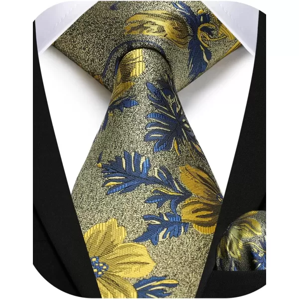 HISDERN Men Floral Ties Woven Classic 3.4" Necktie Set Formal tie Pocket Square for Wedding with Handkerchief Gift Box