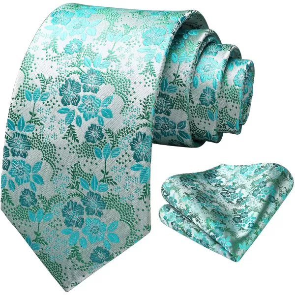 HISDERN Men Floral Ties Woven Classic 3.4" Necktie Set Formal tie Pocket Square for Wedding with Handkerchief Gift Box