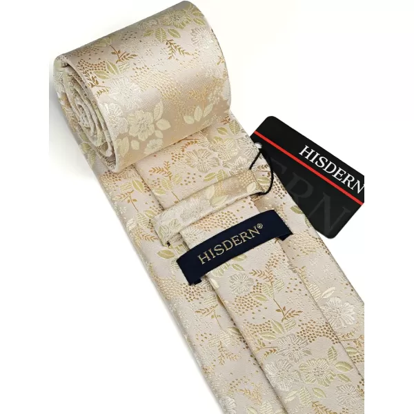 HISDERN Men Floral Ties Woven Classic 3.4" Necktie Set Formal tie Pocket Square for Wedding with Handkerchief Gift Box