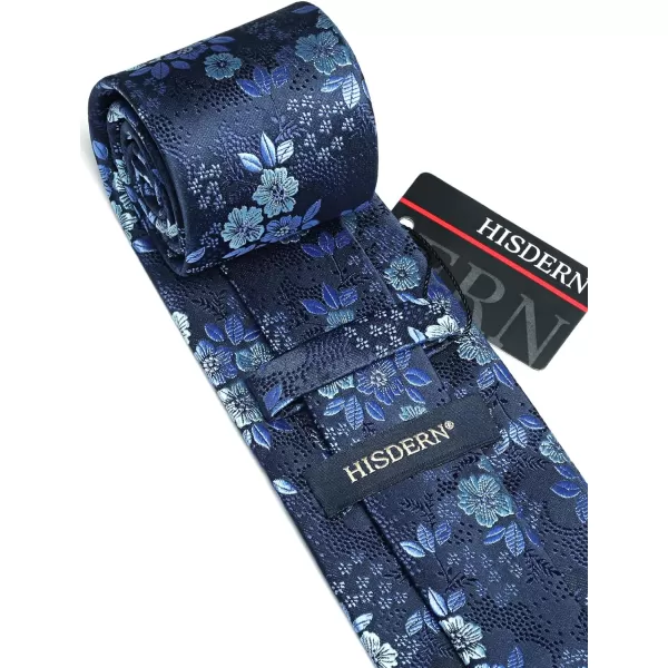 HISDERN Men Floral Ties Woven Classic 3.4" Necktie Set Formal tie Pocket Square for Wedding with Handkerchief Gift Box